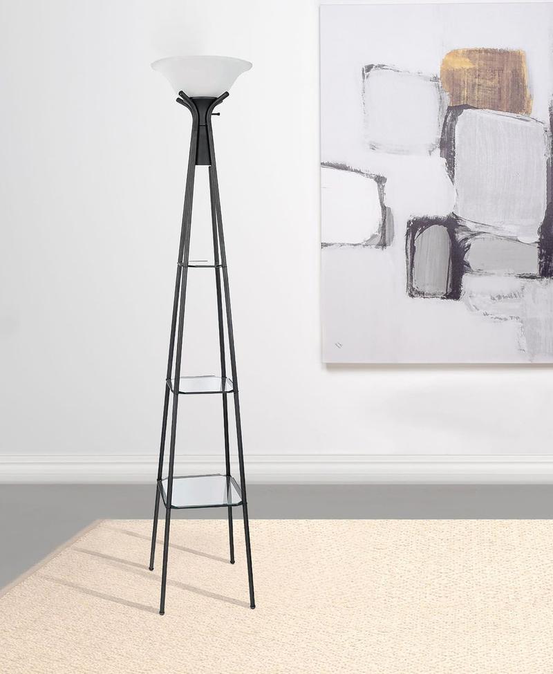 Gianni 70-inch 3-shelf Frosted Torchiere Floor Lamp Black