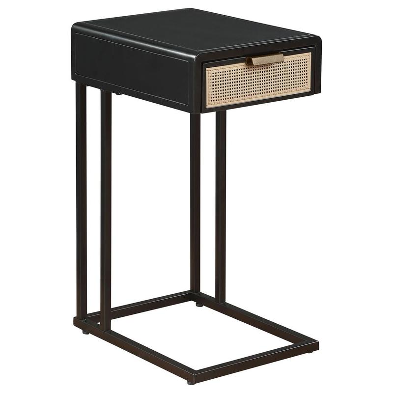 Lanewood 1-drawer Radio Weave Cane Metal Side Table Black
