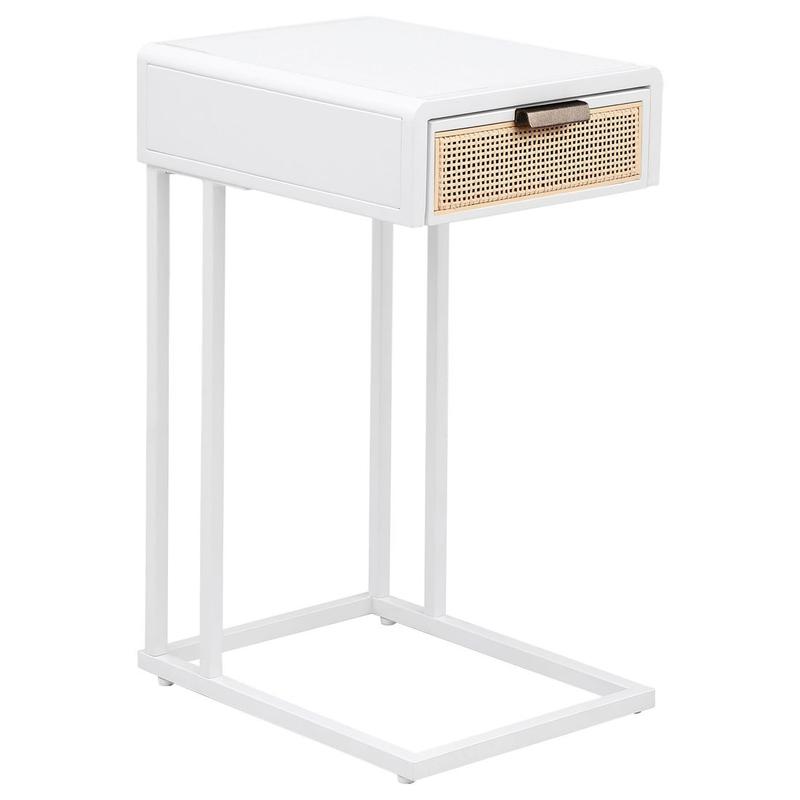 Lanewood 1-drawer Radio Weave Cane Metal Side Table White