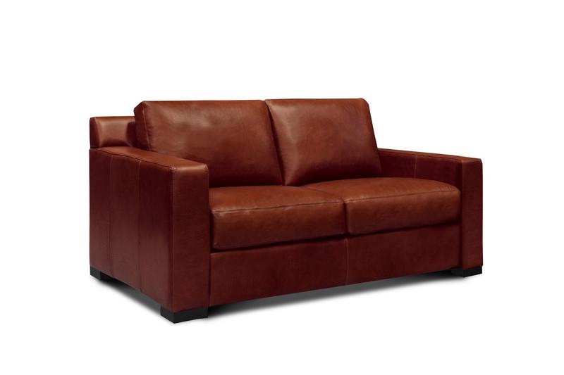 Santiago 100% Top Grain Leather Mid-century Loveseat, Russet Brown