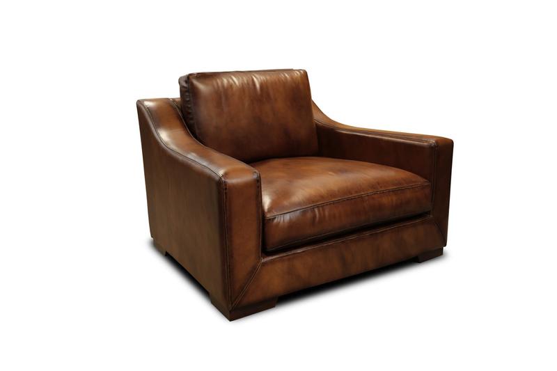 Ramba 100% Top Grain Leather Contemporary Club Armchair with Deep Seat