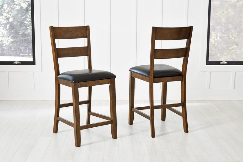 Mariposa Ladderback Counter Chair, with Upholstered Seat, Rustic Whiskey Finish