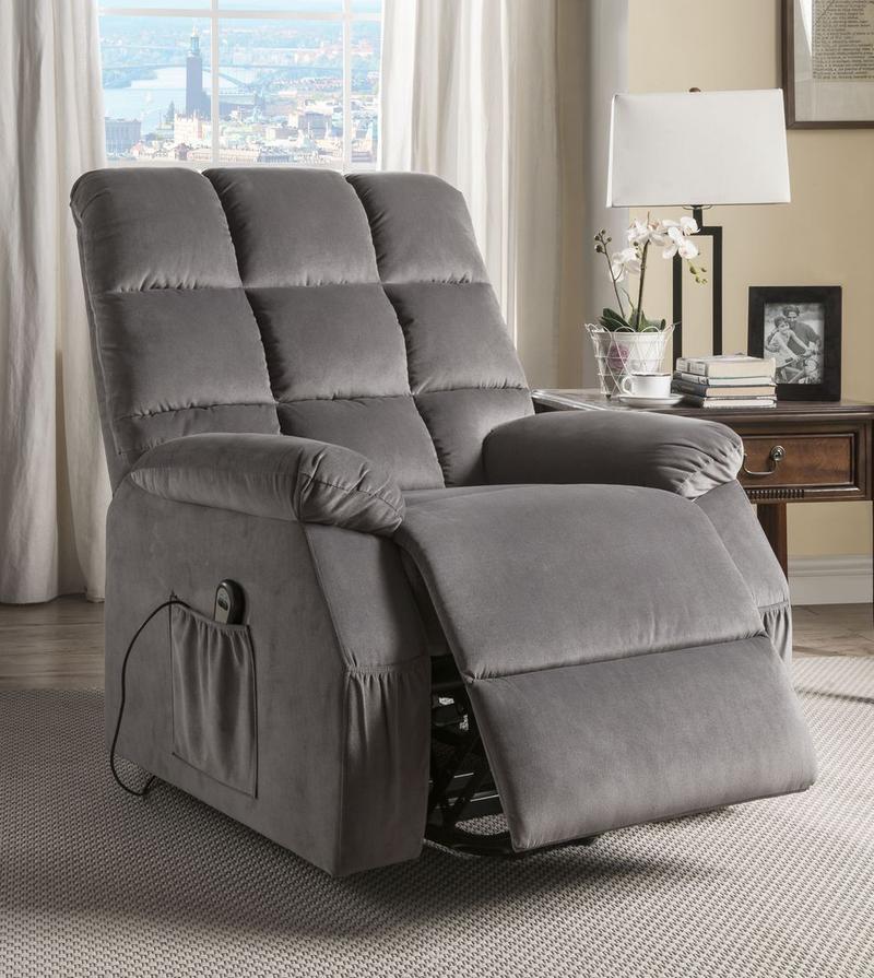 Ipompea Gray Velvet Recliner W/Power Lift & Massage