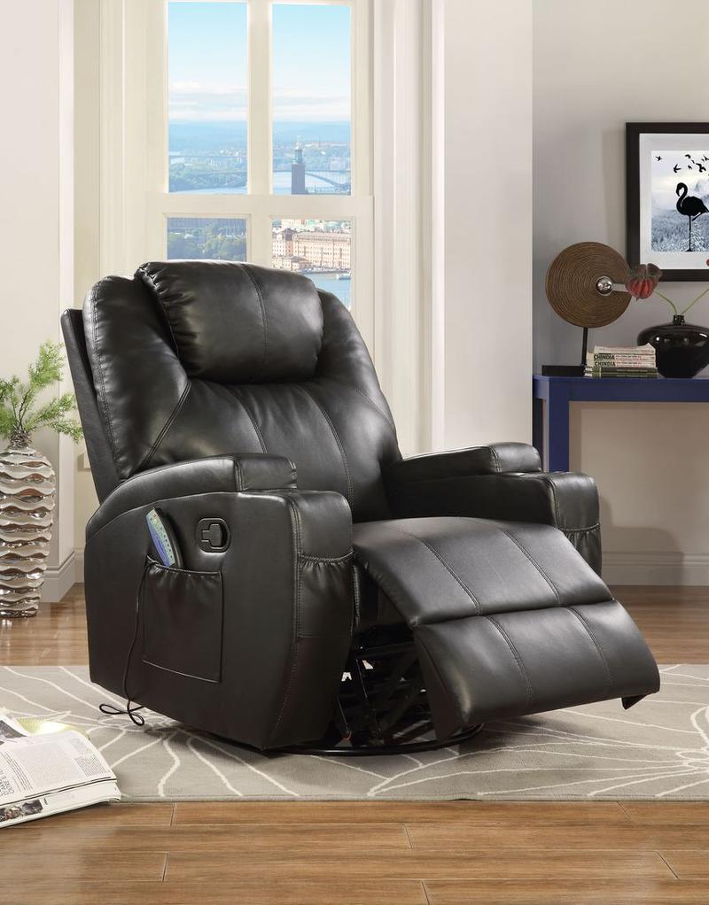Waterlily Black Synthetic Leather Motion Rocker Recliner W/Swivel