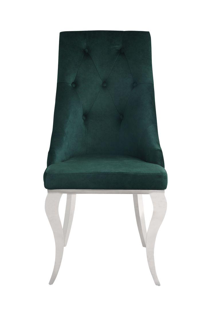 Dekel Green Fabric & Stainless Steel Side Chair (Set-2)