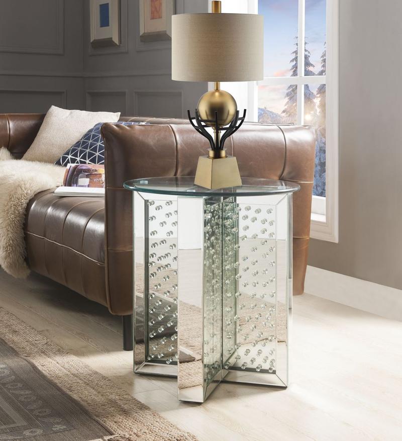 Nysa Mirrored & Faux Crystals End Table