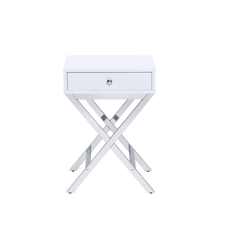 Coleen White & Chrome Accent Table