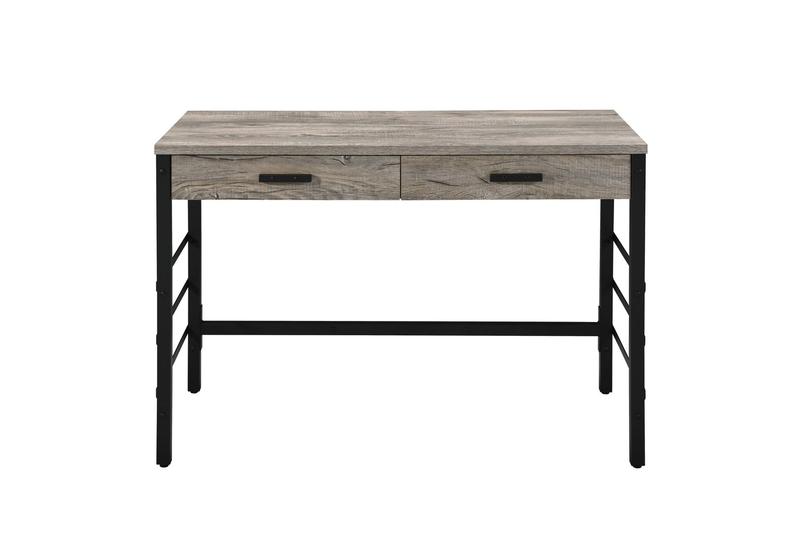 Disho Light Weathered Oak & Black Finish Writing Desk W/USB