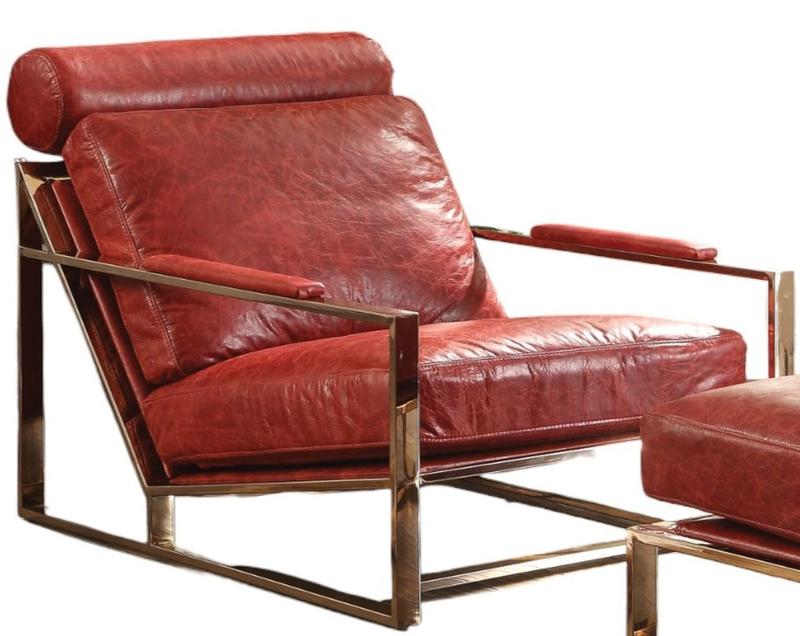 Quinto Antique Red Top Grain Leather & Stainless Steel Accent Chair