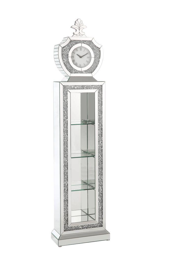 Noralie Mirrored & Faux Diamonds Grandfather Clock W/Led