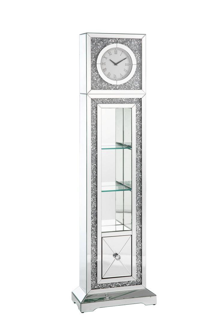 Noralie Mirrored & Faux Diamonds Grandfather Clock W/Led