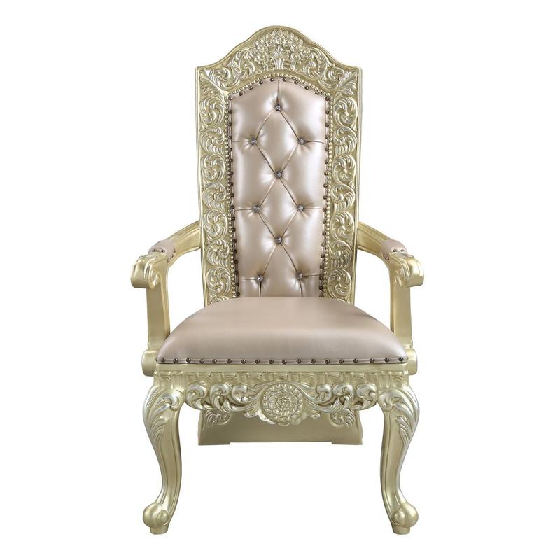 Vatican Synthetic Leather & Champagne Silver Finish Arm Chair (Set-2)