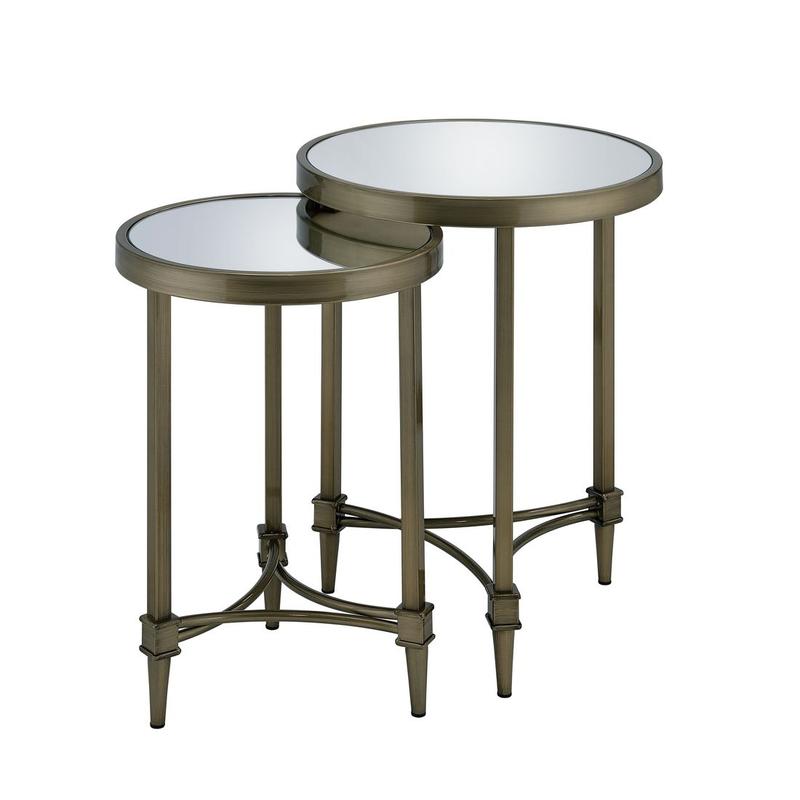 Aditya Mirror & Antique Brass Finish Nesting Table Set