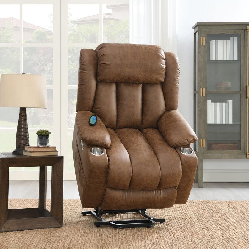 Omarion Brown Leather Aire Power Recliner W/Lift & Heating & Massage