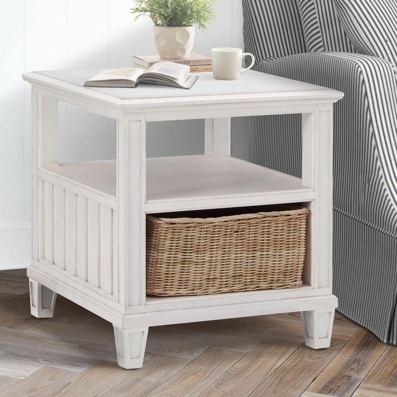 Cane Bay End Table with Rattan Basket