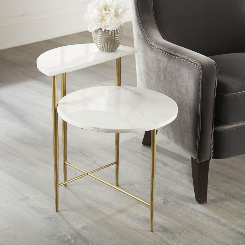 Patna White Marble Top Accent Table