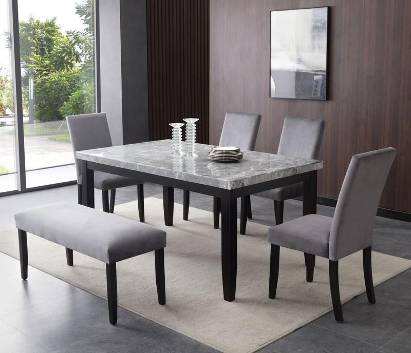 Napoli 6-Piece 64-Inch Gray Marble Dining Set