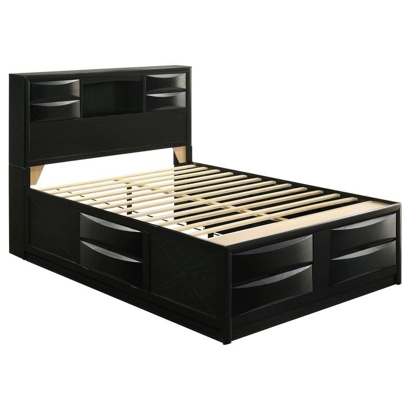 Briana Wood Queen Storage Bookcase Bed Black