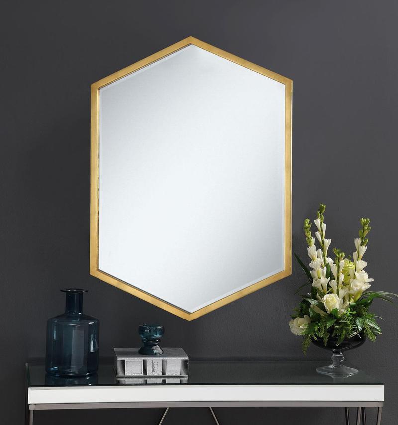 Bledel 24 x 34 Inch Hexagonal Wall Mirror Gold
