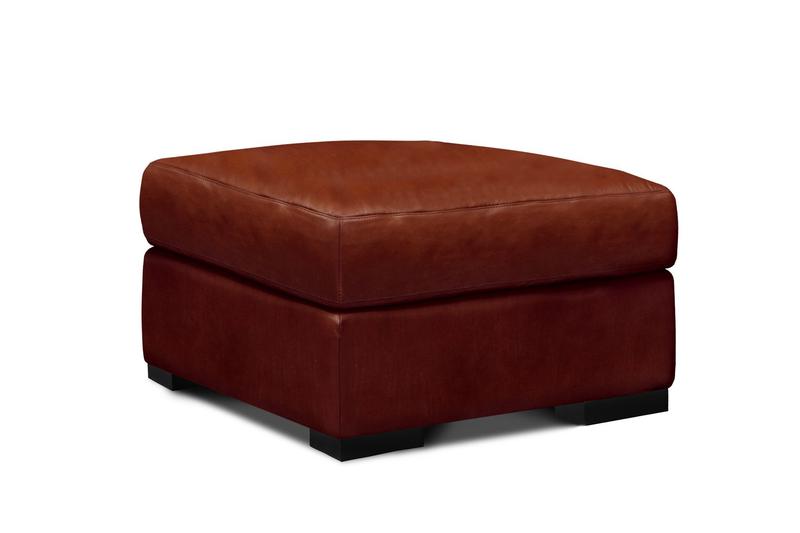 Santiago Top Grain Leather Ottoman, Russet Brown
