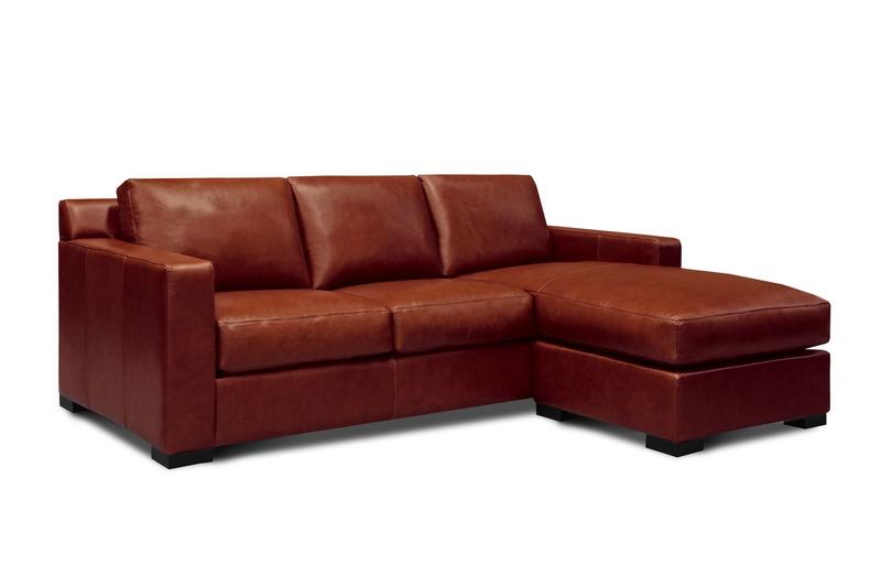 Santiago 100% Top Grain Leather Mid-century Sectional, Russet Brown