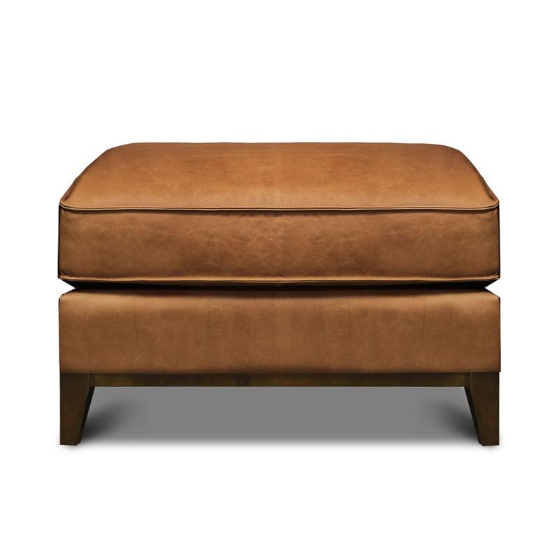 Metropole 100% Top Grain Pull Up Leather Mid-century Ottoman