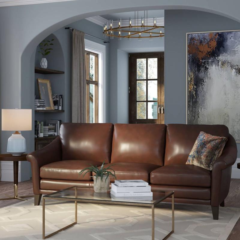 Sienna 100% Genuine Leather Midcentury Modern Sofa