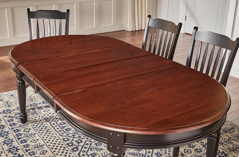 British Isles 52" - 76" Oval Dining Table with (2) 12" Leaves, Oak-Black Finish