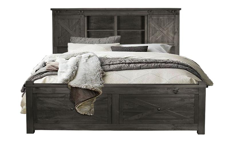 Sun Valley King Storage Bed with Integrated Bench, Charcoal Finish