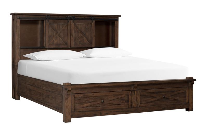 Sun Valley King Storage Bed with Integrated Bench, Rustic Timber Finish