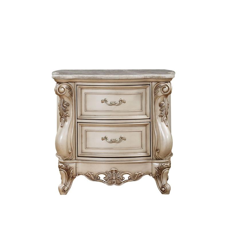 Gorsedd Natural Marble Top & Golden Ivory Finish Nightstand W/Marble Top