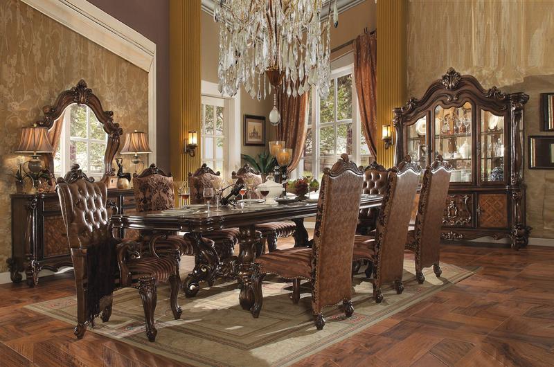 Versailles Two Tone Light Brown Synthetic Leather/Fabric & Cherry Oak Arm Chair (Set-2)