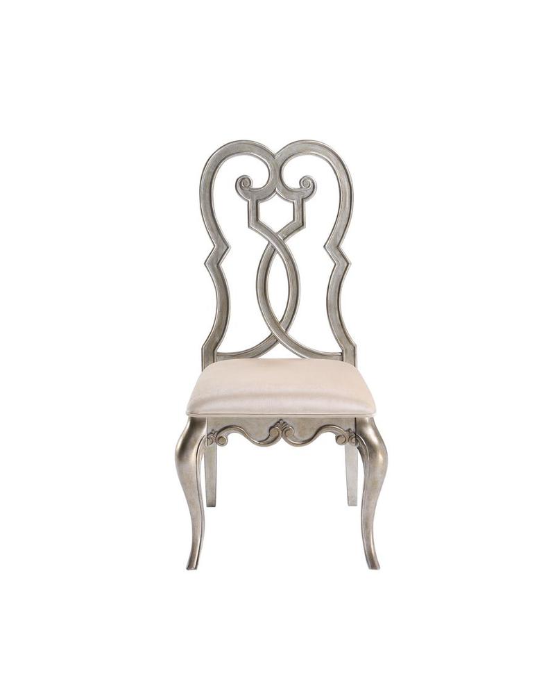 Esteban Ivory Velvet & Antique Champagne Finish Side Chair (Set-2)