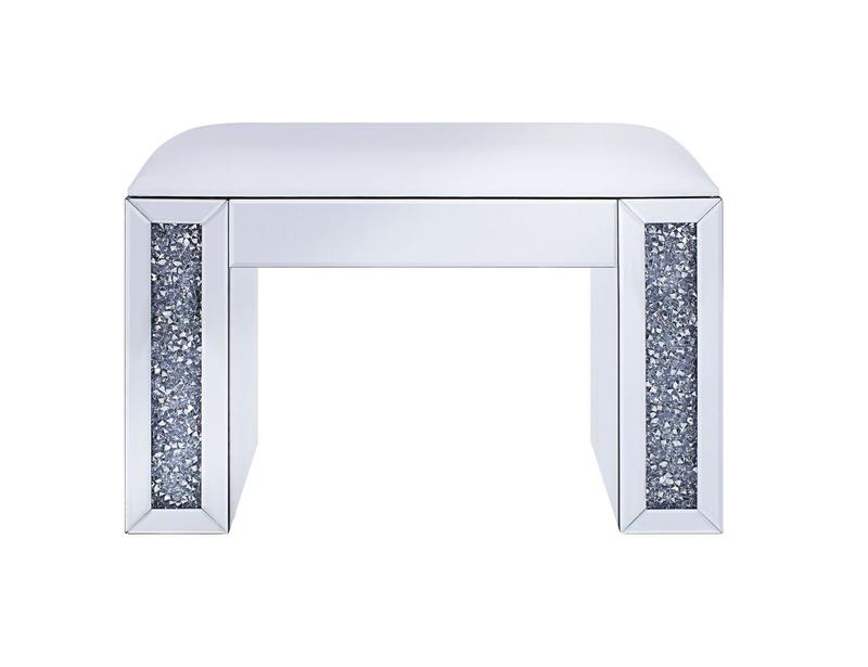 Noralie Synthetic Leather, Mirrored & Faux Diamonds Vanity Stool