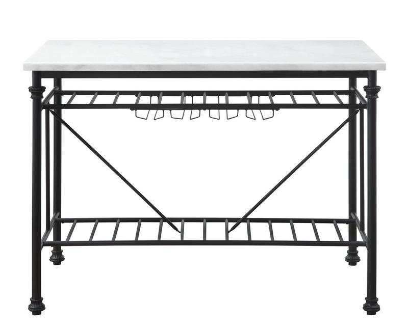 Mera White Nature Marble Top & Gray Finish Kitchen Island