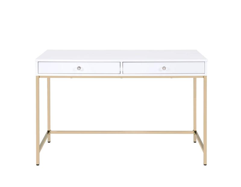 Ottey White High Gloss & Gold Finish Vanity Desk(Same 92540)
