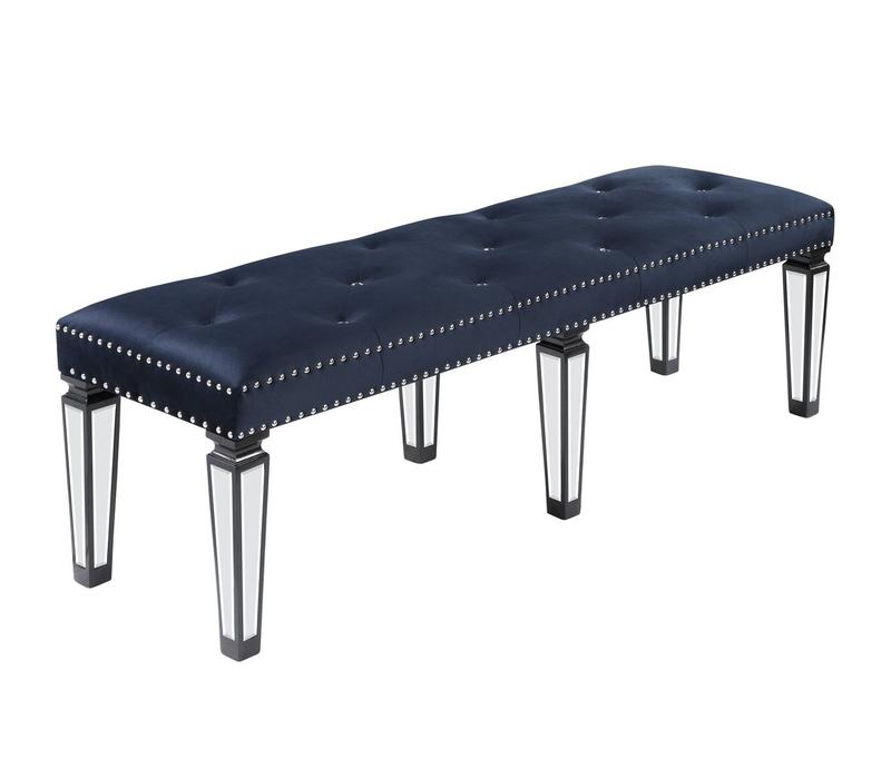 Varian II Mirrored, Dark Navy Velvet & Black & Sliver Finish Bench