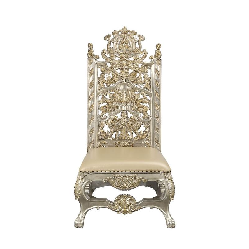 Danae Synthetic Leather, Champagne & Gold Finish Side Chair (Set-2)