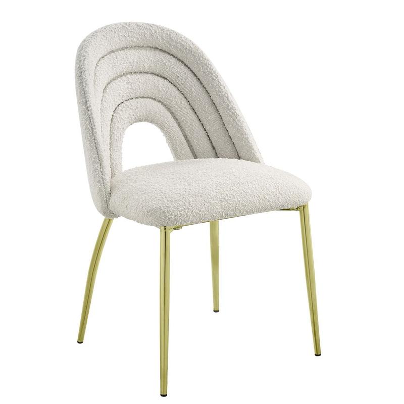 Fadri Teddy Sherpa & Mirrored Gold Finish Side Chair (Set-2)