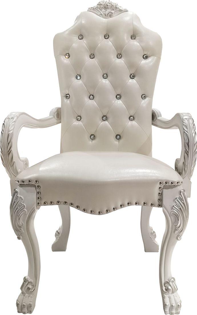 Dresden Synthetic Leather & Bone White Finish Arm Chair (Set-2)