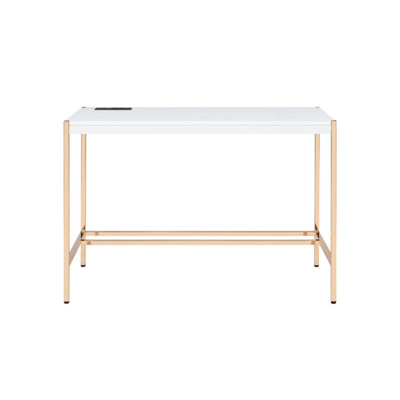 Midriaks White & Gold Finish Writing Desk W/USB