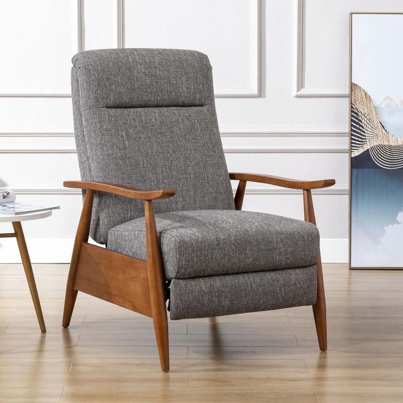 Terni Wood Arm Push Back Recliner in Performance Fabric - Ashen Grey