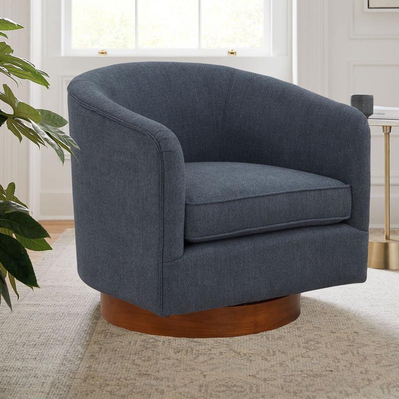 Muriel Blue Fabric Wood Base Swivel Chair