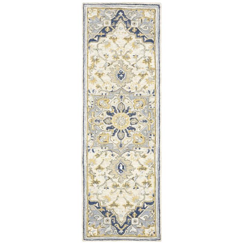 Alfresco 28402 Blue/ Ivory Hand-crafted Wool Area Rug - 2'6" x 8'