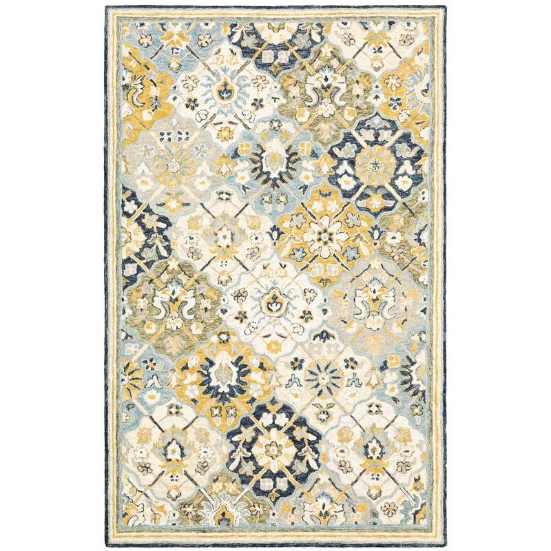 Alfresco 28406 Blue/ Gold Hand-crafted Wool Area Rug - 3'6" x 5'6"