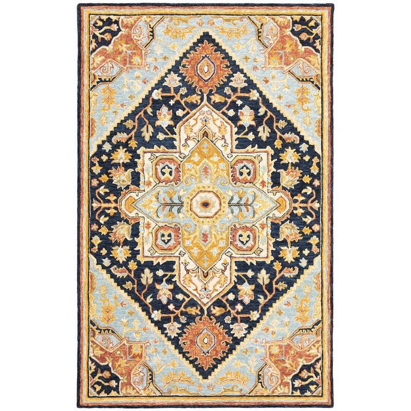 Alfresco 28408 Navy/ Rust Hand-crafted Wool Area Rug
