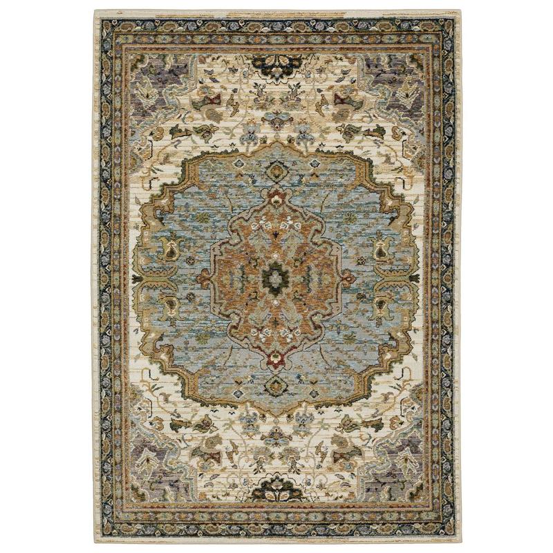 Andorra 2451B Ivory/ Blue Indoor Area Rug - 1'10" x 3'2"