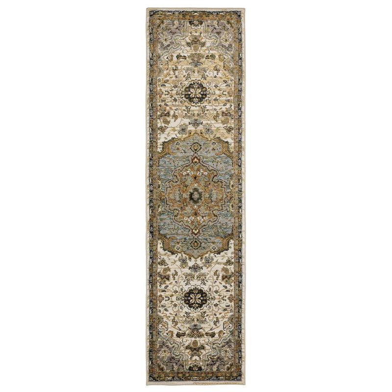 Andorra 2451B Ivory/ Blue Indoor Area Rug - 2'3" x 8'