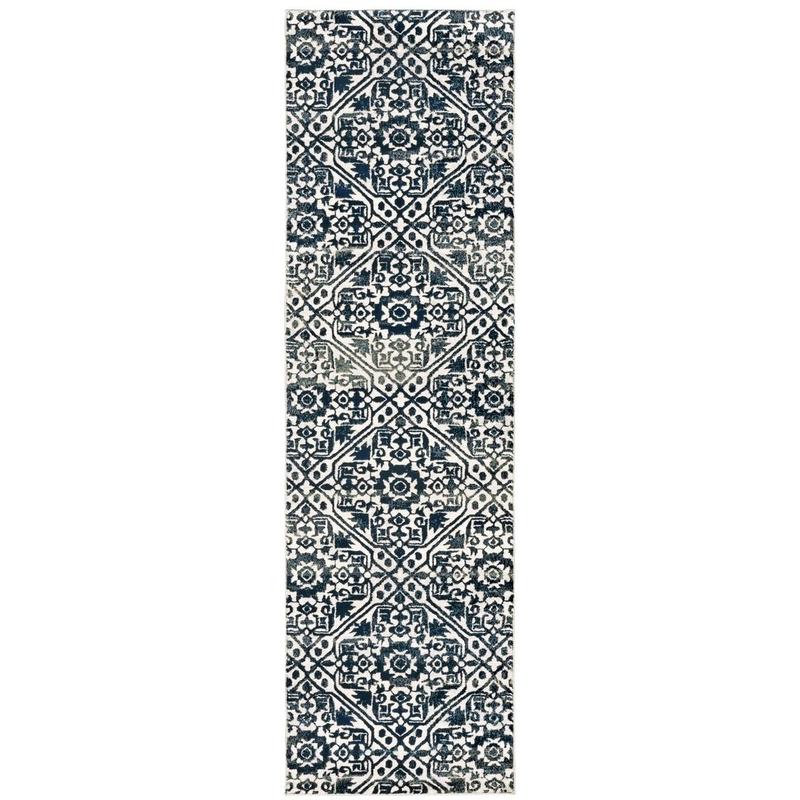 Bowen 5506E Navy/ Ivory Indoor Area Rug - 2'3" x 7'6"