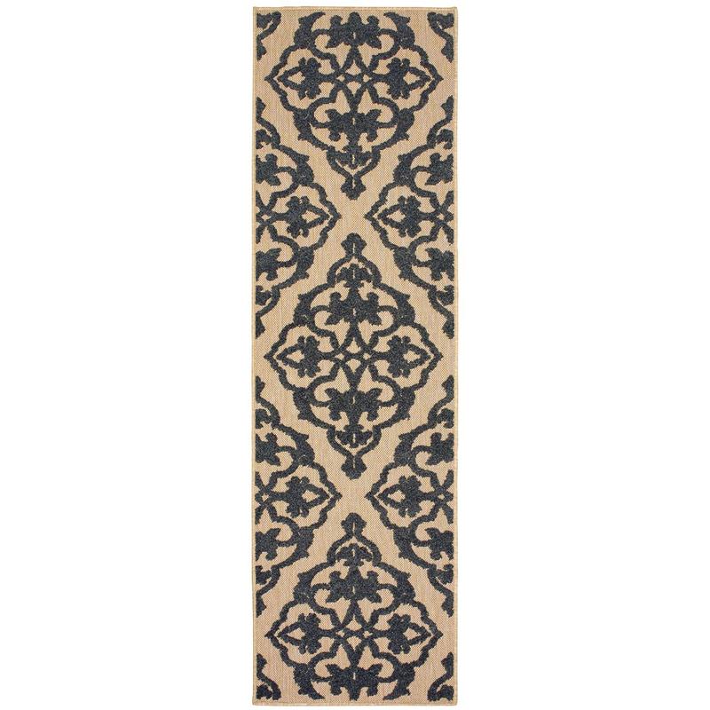 Cayman 001B9 Sand/ Charcoal Indoor/Outdoor Area Rug - 2'3" x 7'6"